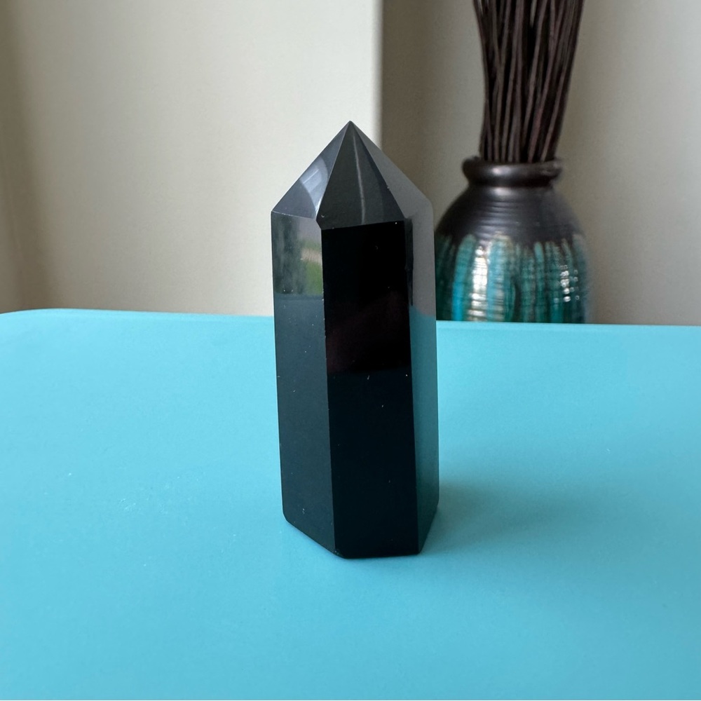 Black Obsidian Healing Crystal Wand Point Reiki Chakra Meditation 2.5”